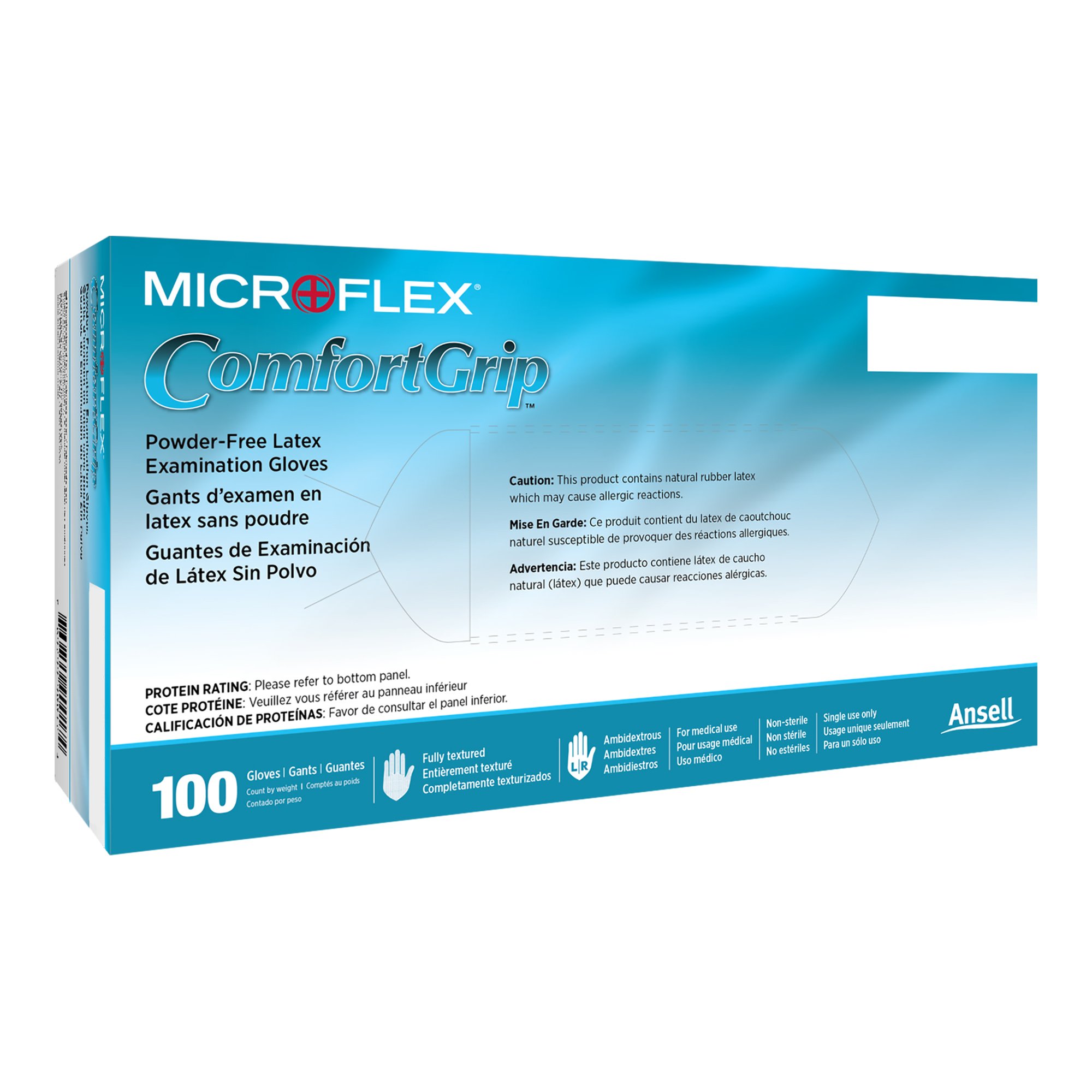 Gloves Exam COMFORTGrip™ Medium NonSterile Latex Standard Cuff Length Fully Textured Natural Not Rated (100/BX 10BX/CS 60CS/PLT) by Ansell Healthcare Products LLC  ID CFG-900-M